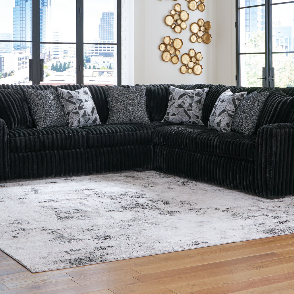 Black Wide‑Corduroy U‑Shaped Sectional Sofa with Chaise & Decorative Pillows