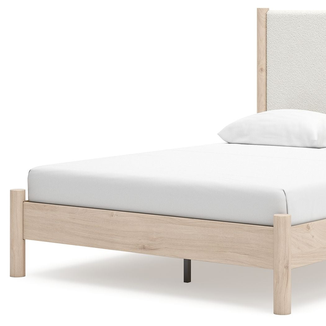 White Solid Wood Upholstered Bed Set with Mattress
