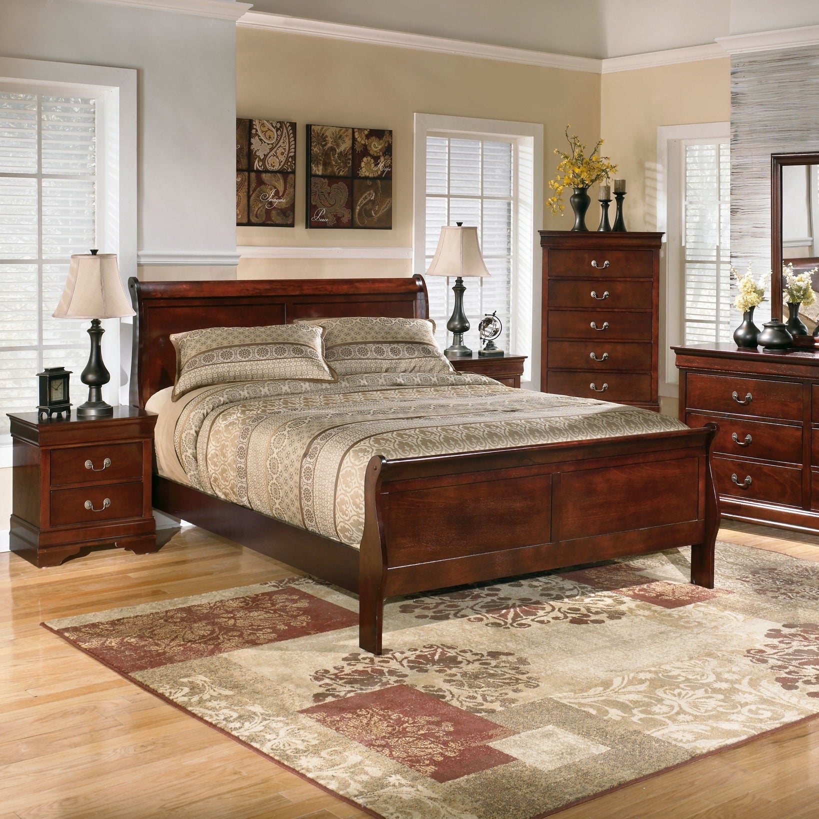 Complete Solid Wood Sled Bed Set with Mattress