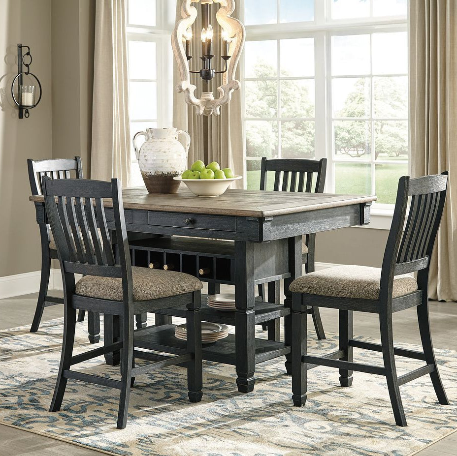 5-Piece Country-Style Bar Table and Chair Set with Storage Space
