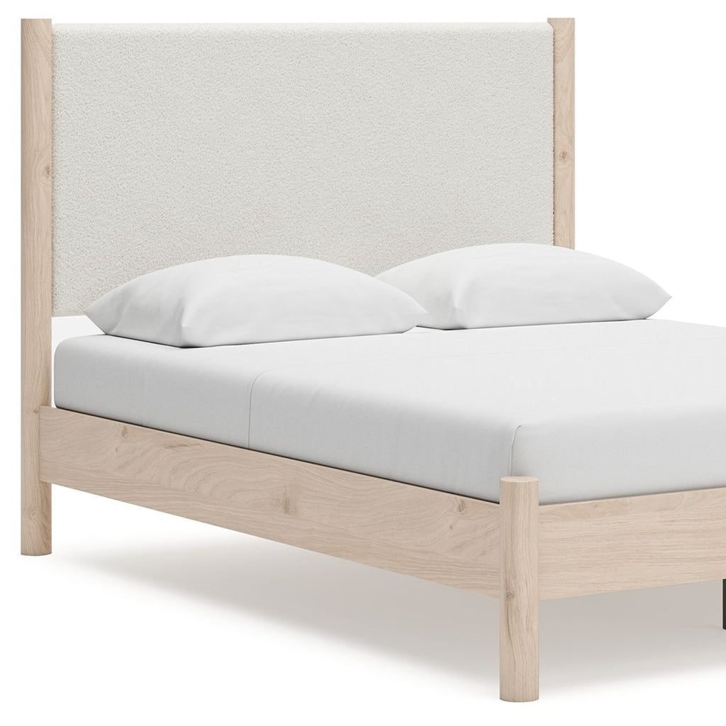 White Solid Wood Upholstered Bed Set with Mattress