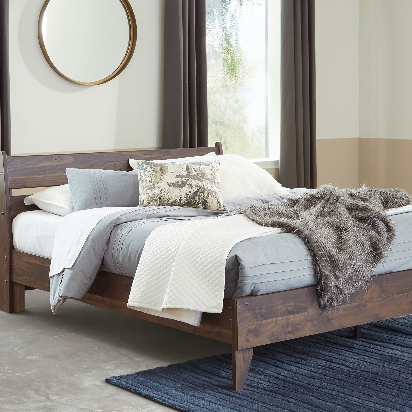 Solid Wood Platform Bed Set with Mattress and Mattress Cover