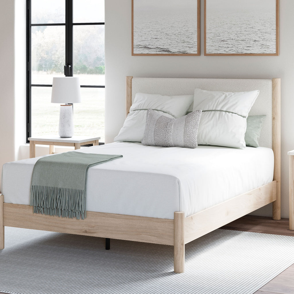 White Solid Wood Upholstered Bed Set with Mattress