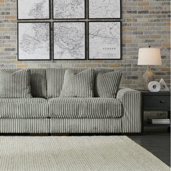 Grey Corduroy L‑Shaped Sectional Sofa with Chaise Lounge
