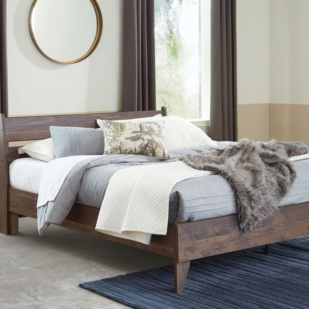 Complete modern solid wood platform bed set