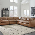 Cognac Brown Leather‑Look U‑Shaped Sectional Sofa