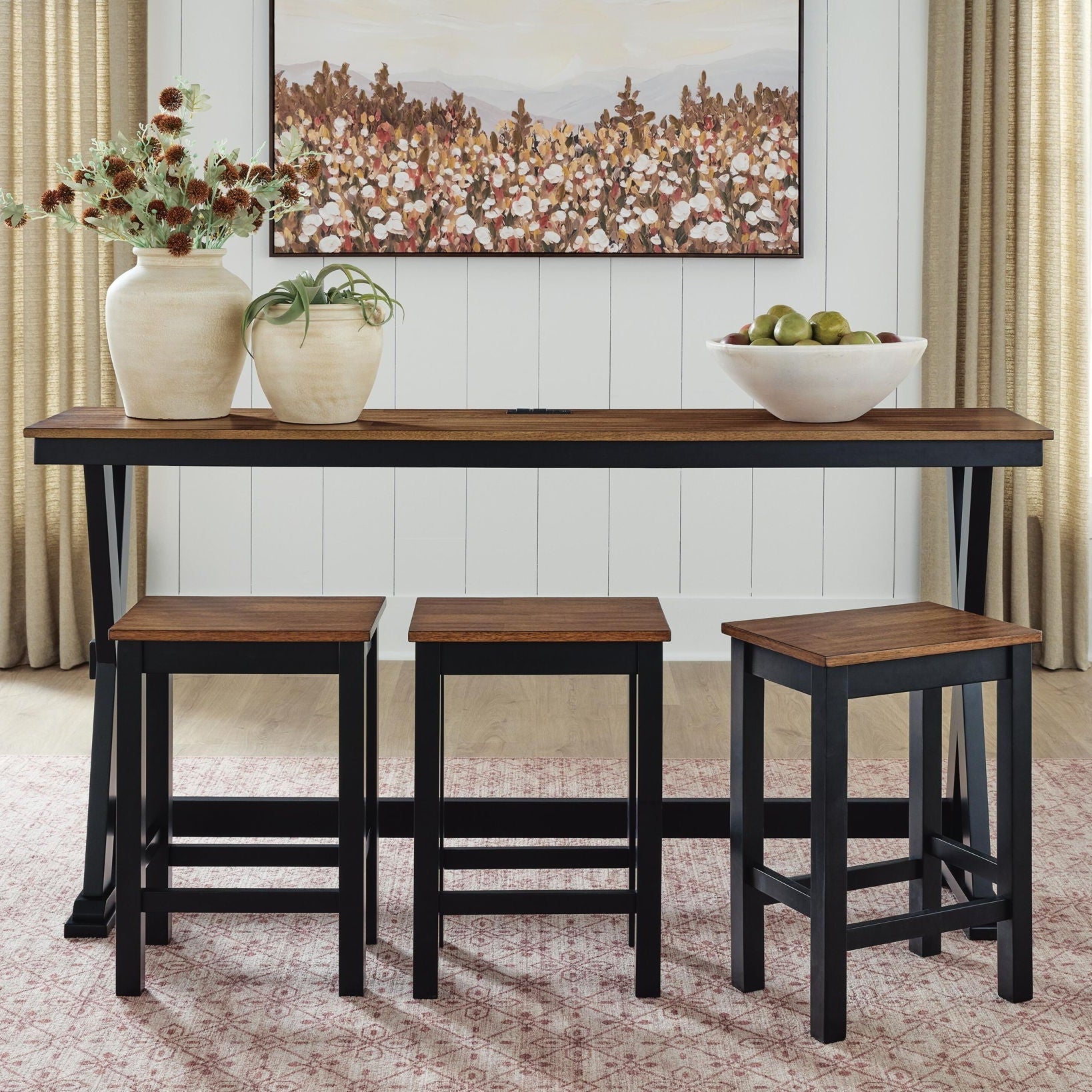 Rectangular High-Top Dining Table and Chair Set (4-Piece) – Brown/Black