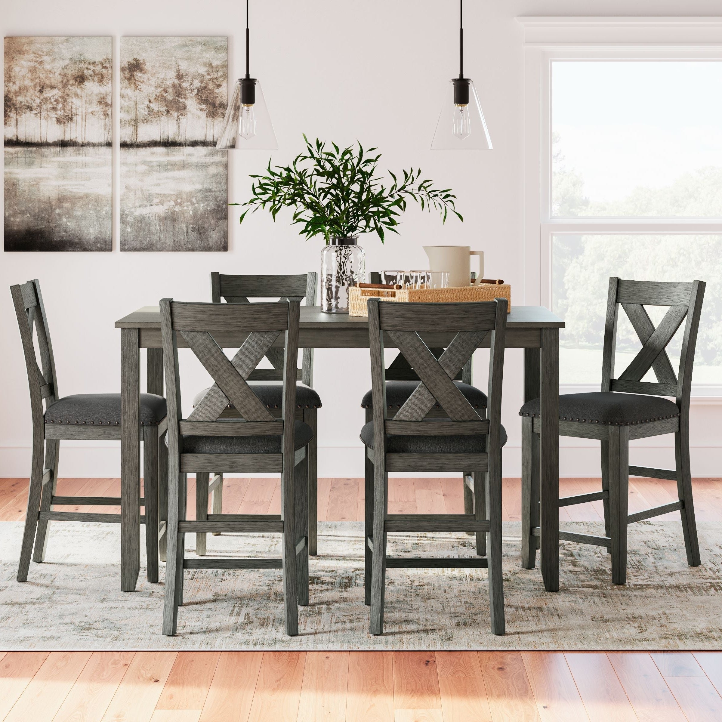 Rectangular High-Top Dining Table and Chair Set (7-Piece) - Grey