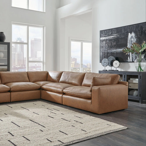 Cognac Brown Leather‑Look U‑Shaped Sectional Sofa